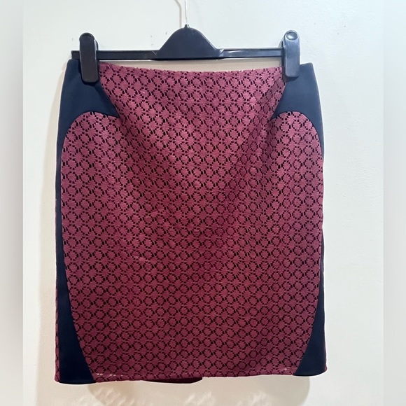 NWOT O'2nd Burgundy Lace Mini Pencil Skirt - Picture 1 of 5